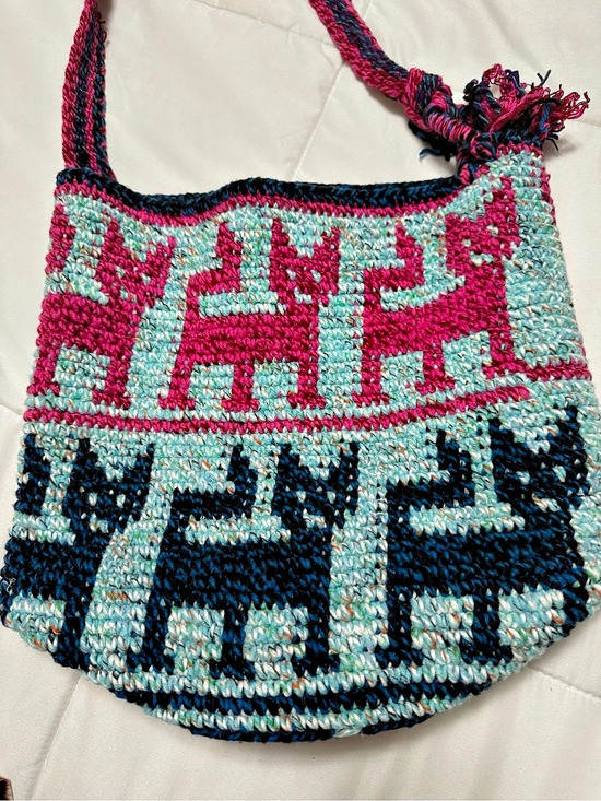Handbags - Handwoven Cat/Kitty Crossbody Guatemalan Morral Bag in Pink & Blue